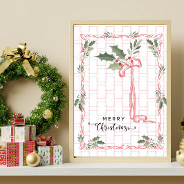 Pink Geometric Holly Berry Art Poster