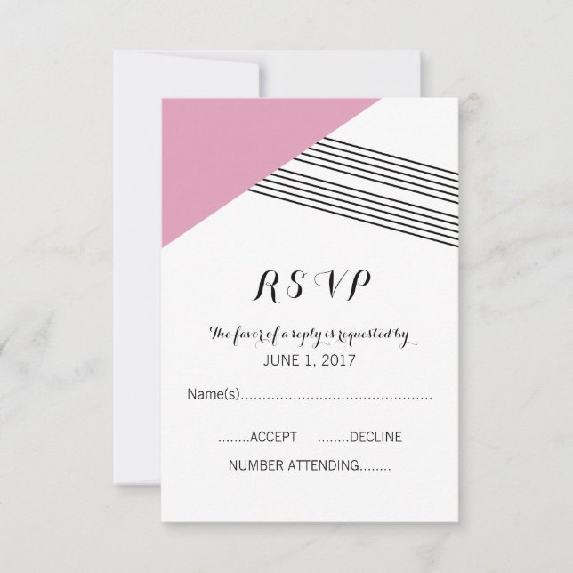 Pink Geometric Strip Response Card RSVP Karte (Vorderseite)