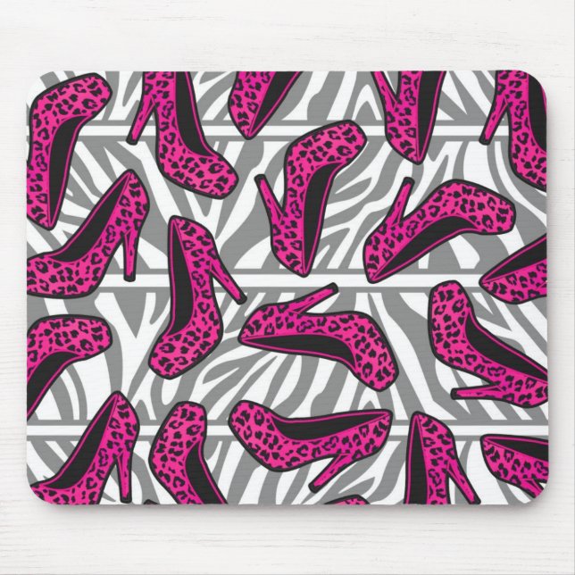 Pink-Gepard-Absatz-Schuh-Druck auf Zebra Mousepad (Vorne)