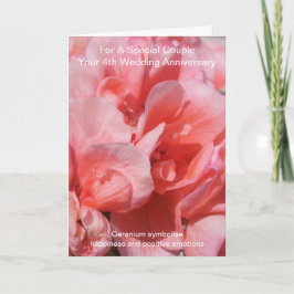 Pink Geranium Personalisiert 4. Hochzeitstag Karte