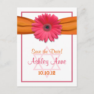 Pink Gerber Daisy Bat Mitzvah Save the Date Ankündigungspostkarte