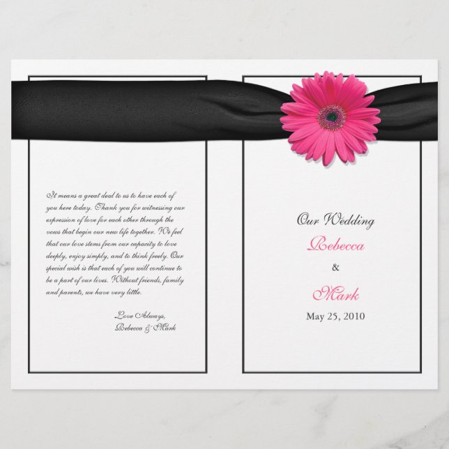 Pink Gerber Daisy Black Ribbon Wedding Program (Vorderseite)