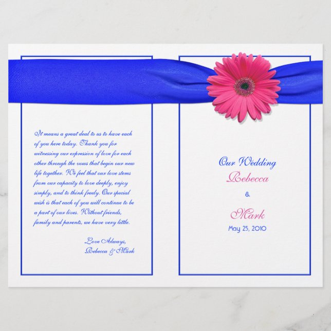 Pink Gerber Daisy Blue Ribbon Wedding Program (Vorderseite)