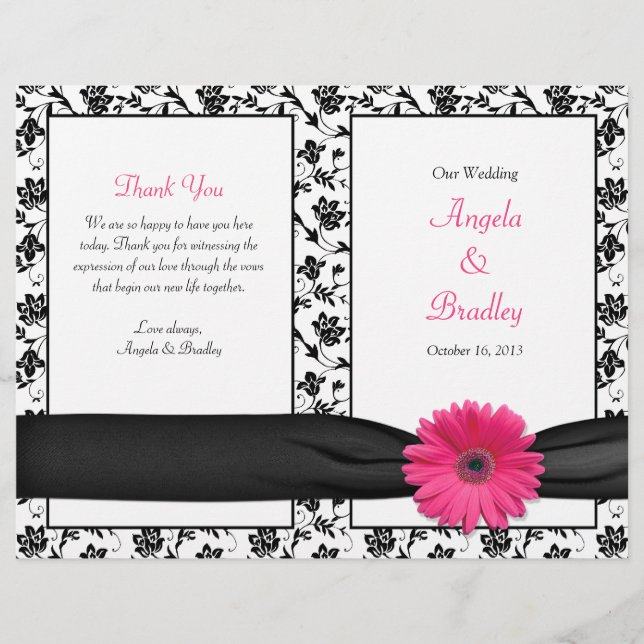 Pink Gerber Daisy Damask Floral Wedding Program (Vorderseite)