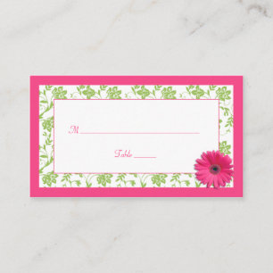 Pink Gerber Daisy Green Damask Hochzeitsfeiern Pla Platzkarte