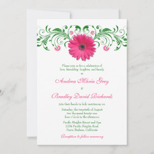 Pink Gerber Daisy Green Floral Wedding Einladung