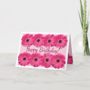 Pink Gerber Daisy Happy Birthday Card Karte