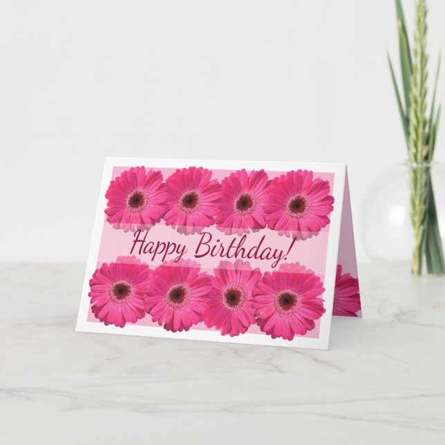 Pink Gerber Daisy Happy Birthday Card Karte (Vorderseite)