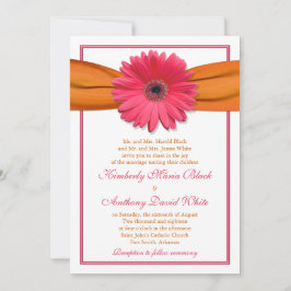 Pink Gerber Daisy Orange Ribbon Wedding Einladung