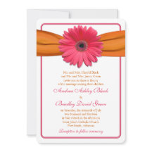 Pink Gerber Daisy Orange Ribbon Wedding Rounded