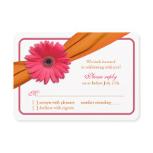 Pink Gerber Daisy Orange Ribbon Wedding RSVP