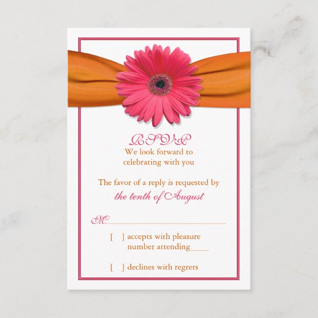 Pink Gerber Daisy Orange Ribbon Wedding RSVP Antwo (Vorderseite)