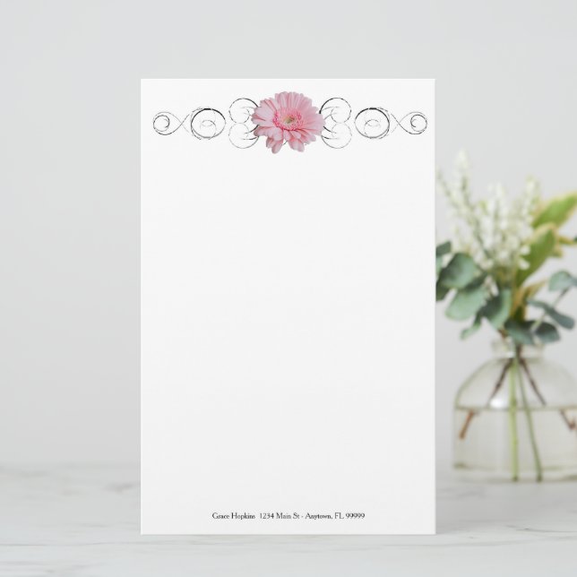 Pink Gerber Daisy Personalisiert Stationery Briefpapier (Stehend Vorderseite)