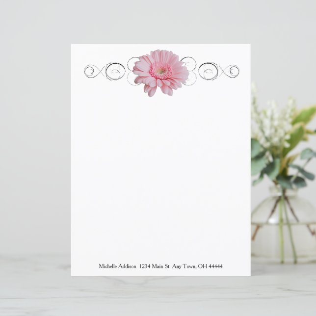 Pink Gerber Daisy Personalisiertes Blatt (Stehend Vorderseite)
