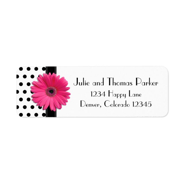 Pink Gerber Daisy Polka Dot Wedding Rücksendeadres (Vorne)