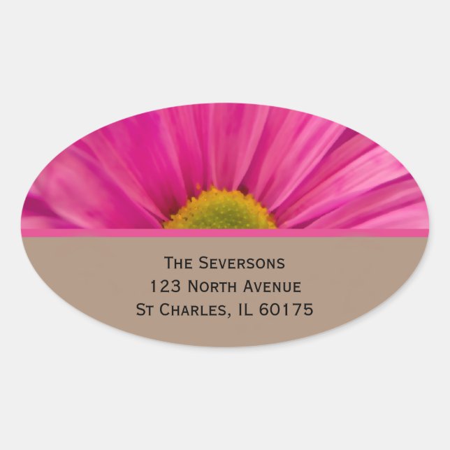 Pink Gerber Daisy Rücksendeadresse Ovaler Aufkleber (Vorderseite)