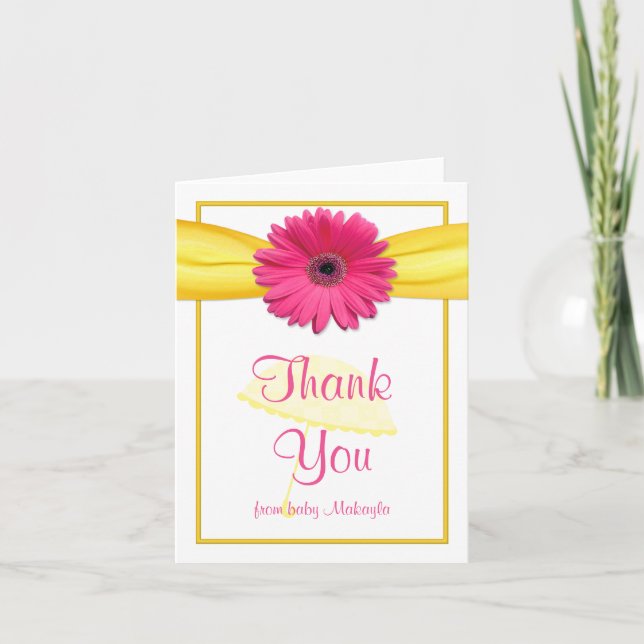 Pink Gerber Daisy Yellow Baby Dusche Vielen Dank Dankeskarte (Vorderseite)