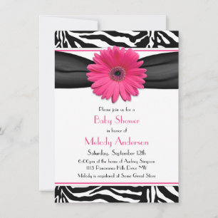 Pink Gerber Daisy Zebra Print Girl Baby Dusche Einladung