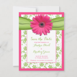 Pink Gerber Green Floral Damask Save the Date Kart
