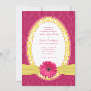 Pink Gerber Lemon Yellow Damask Einladung zur Hoch