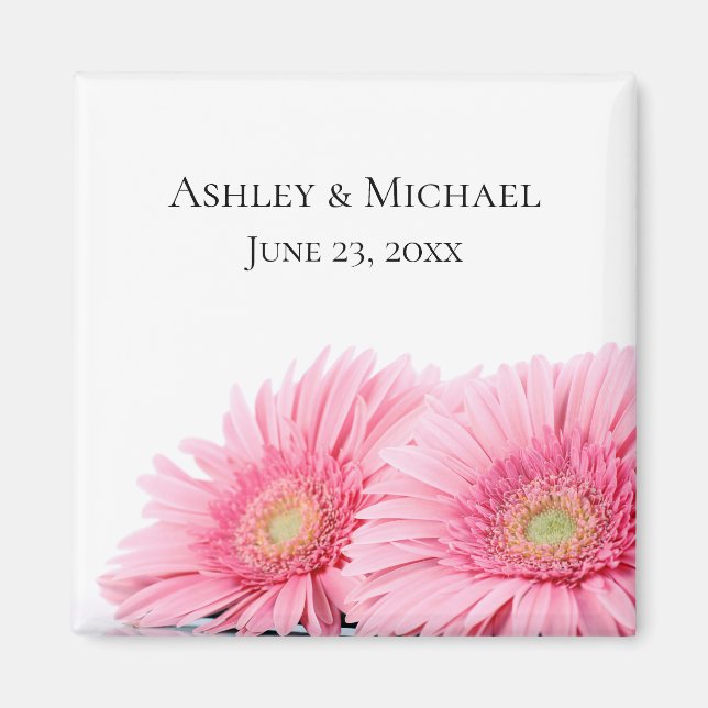 Pink Gerbera Daisies Elegante Hochzeit der Fotogra Magnet (Vorne)