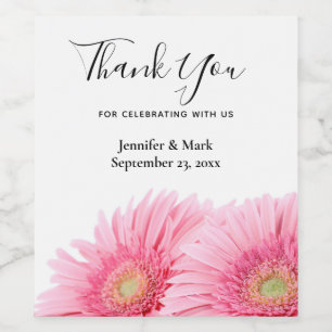 Pink Gerbera Daisies Elegante Hochzeit der Fotogra Weinetikett