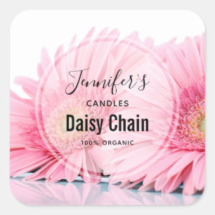 Pink Gerbera Daisies Elegantes Foto Quadratischer Aufkleber