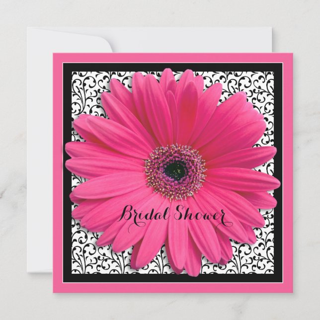 Pink Gerbera Daisy Black Bridal Dusche Einladung (Vorderseite)