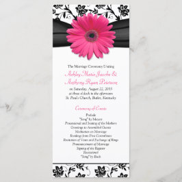 Pink Gerbera Daisy Black Floral Wedding Program Programm