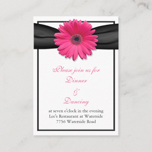 Pink Gerbera Daisy Black Ribbon Empfang Card Begleitkarte (Vorderseite)
