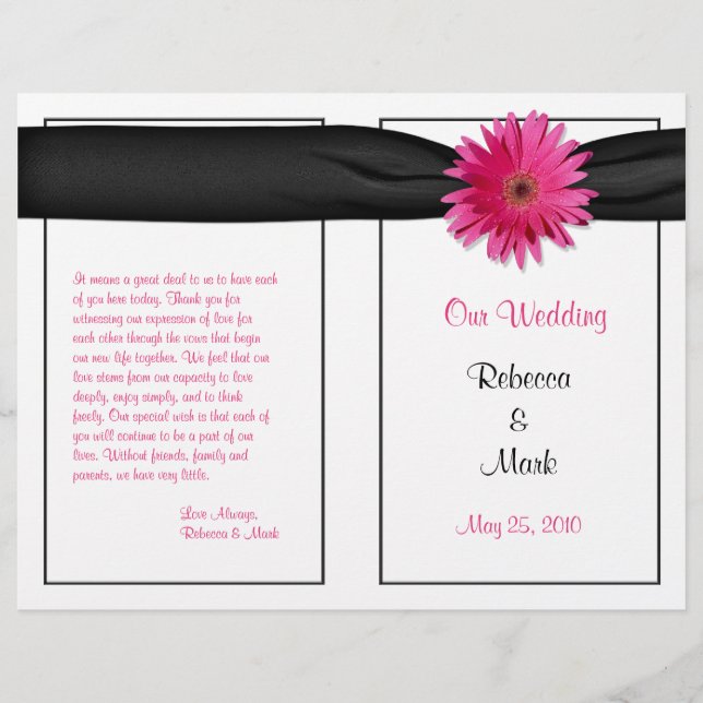 Pink Gerbera Daisy Black Ribbon Wedding Program (Vorderseite)