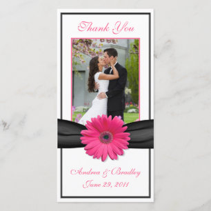 Pink Gerbera Daisy Black Ribbon Wedding Vielen Dan Dankeskarte