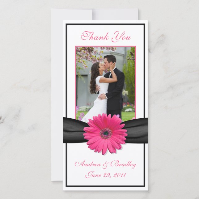 Pink Gerbera Daisy Black Ribbon Wedding Vielen Dan Dankeskarte (Vorderseite)