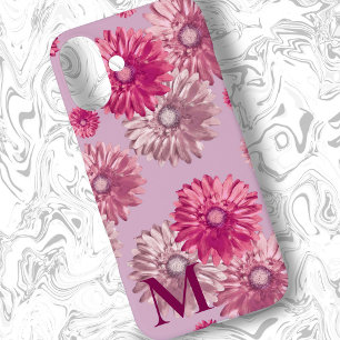 Pink Gerbera Daisy Blume auf Dusty Mauve Floral iPhone 16 Plus Hülle