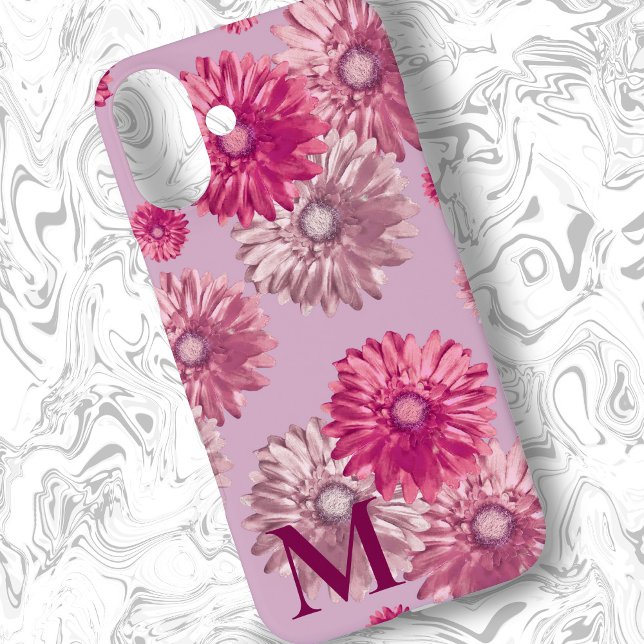 Pink Gerbera Daisy Blume auf Dusty Mauve Floral Case-Mate iPhone Hülle (Von Creator hochgeladen)