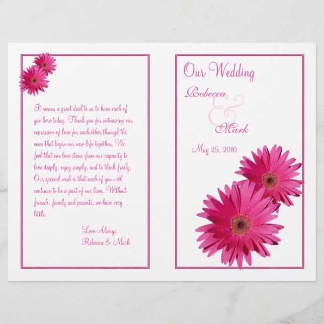 Pink Gerbera Daisy Blume Wedding Program (Vorderseite)
