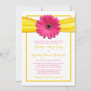 Pink Gerbera Daisy Blume Yellow Ribbon Wedding Einladung
