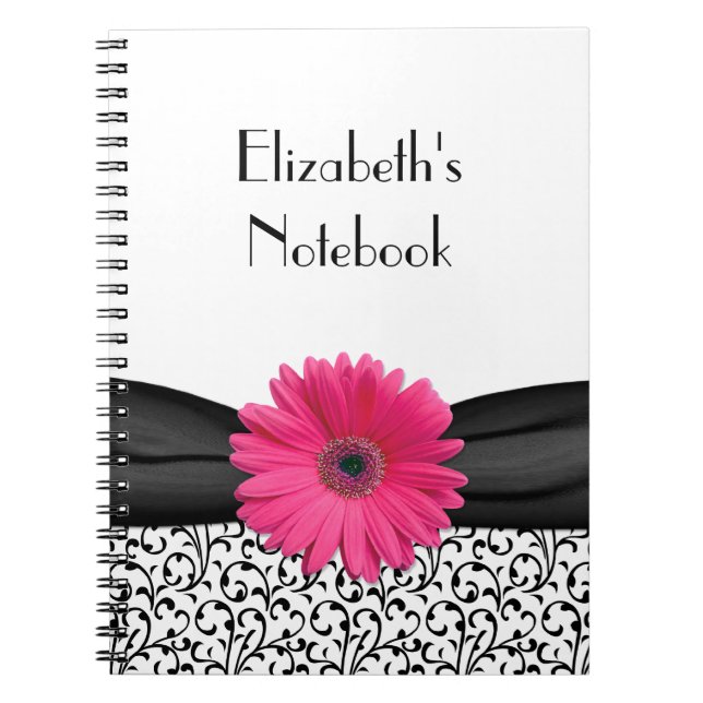 Pink Gerbera Daisy Damask Personalisiertes Noteboo Notizblock (Vorderseite)