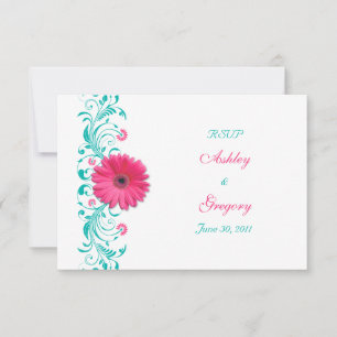 Pink Gerbera Daisy Floral Reply Card RSVP Karte