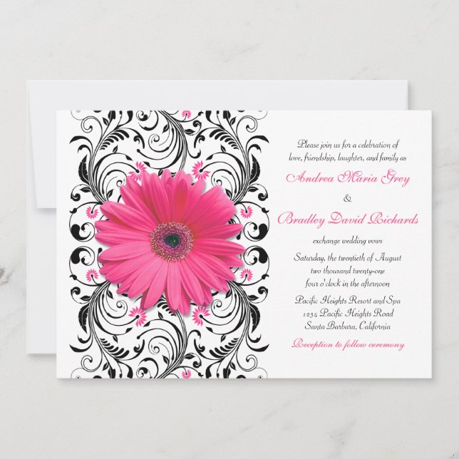 Pink Gerbera Daisy Floral Wedding Einladung (Vorderseite)