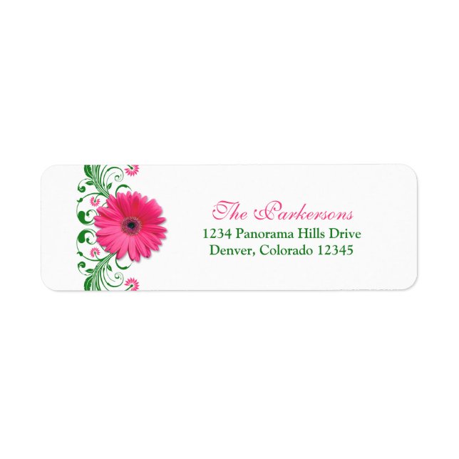 Pink Gerbera Daisy Green Floral Wedding Address (Vorne)