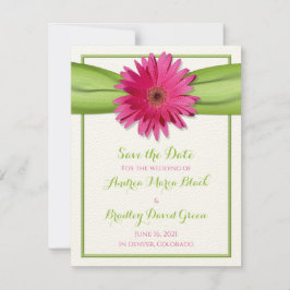 Pink Gerbera Daisy Green Ribbon Save the Date