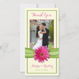Pink Gerbera Daisy Green Ribbon Wedding Vielen Dan Dankeskarte