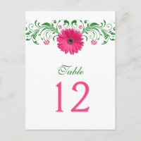 Pink Gerbera Daisy Green Tischnummer Card