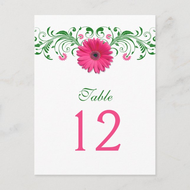 Pink Gerbera Daisy Green Tischnummer Card (Vorderseite)