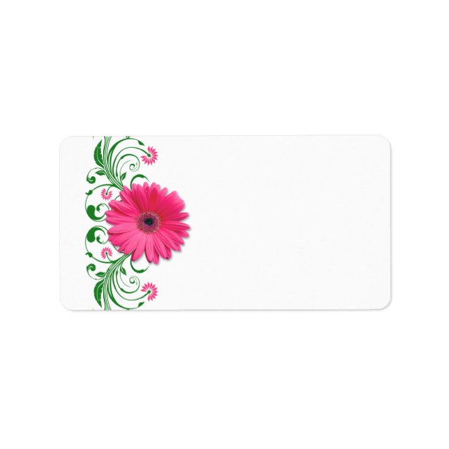 Pink Gerbera Daisy Green Wedding Blank Address Adressaufkleber (Vorne)