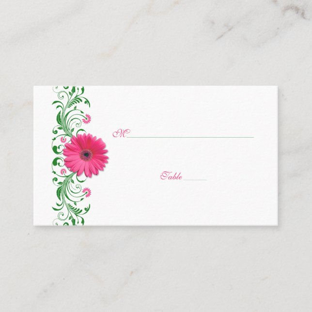 Pink Gerbera Daisy Green Wedding Platzkarte (Vorderseite)