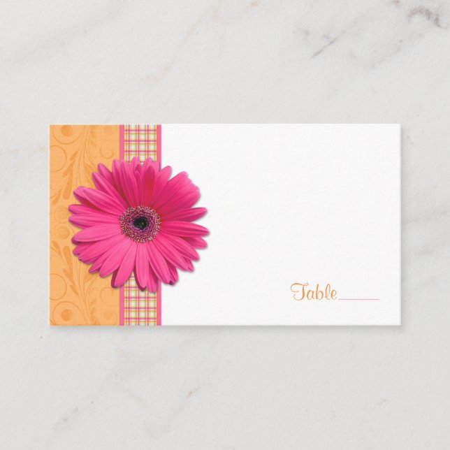 Pink Gerbera Daisy Kariert Ribbon Wedding Platzkar Platzkarte (Vorderseite)