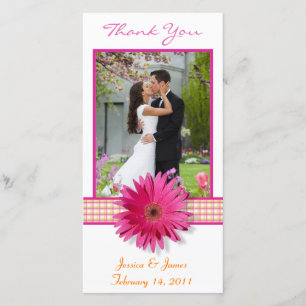 Pink Gerbera Daisy Kariert Ribbon Wedding Vielen D Dankeskarte