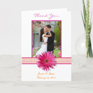 Pink Gerbera Daisy Kariert Wedding Foto Vielen Dan Dankeskarte